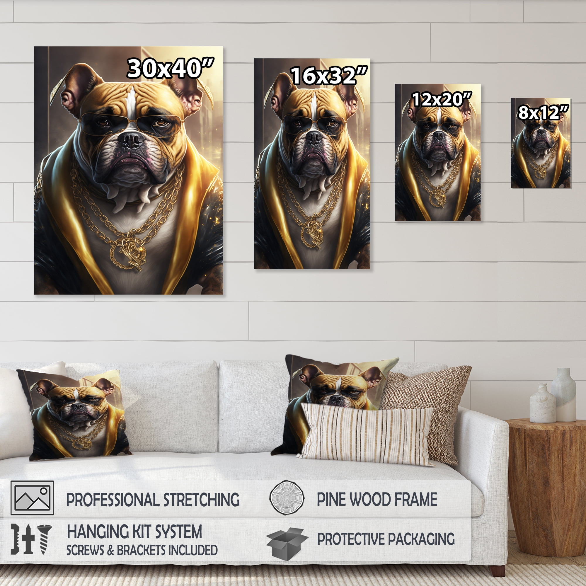 Designart Bulldog Gangster In NYC Canvas Wall Art