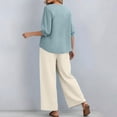 thumbnail image 5 of Linen Sets for Women 2 Piece Summer 2026 3/4 Sleeve Embroidered Boho Tops Wide Leg Pants Beach Vacation Outfits Lounge Wear,Sky Blue XL, 5 of 7