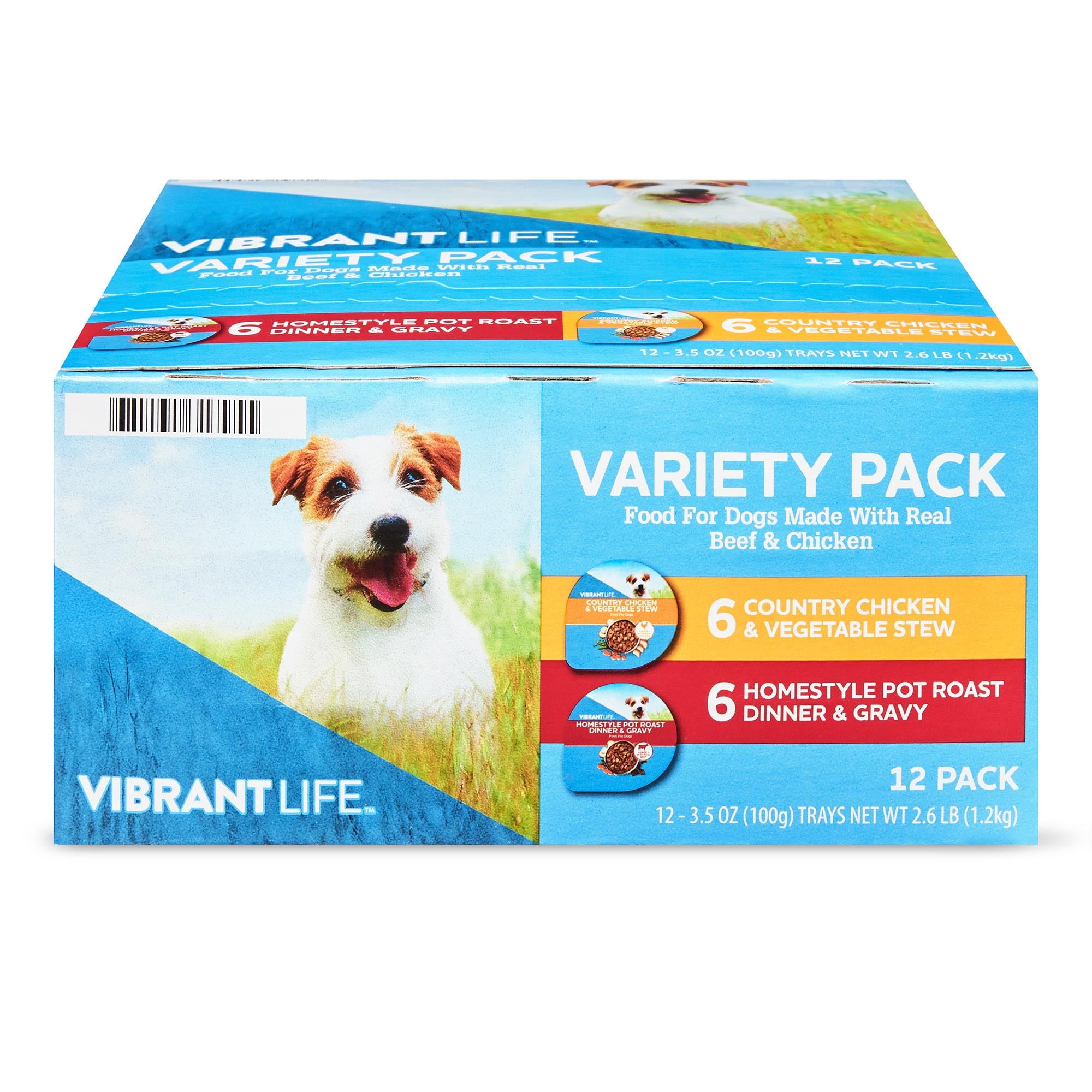 Vibrant Life Beef Chicken Vegetable Flavor Gravy Stew Wet Dog Food 3.5 oz. Containers 12 Count