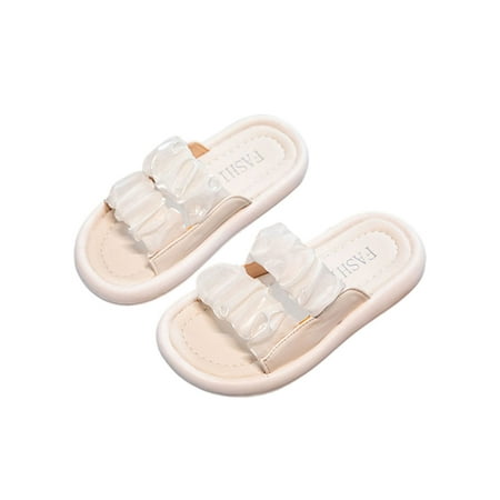 

UKAP Kids Slide Sandal Slip On Slides Beach Flat Sandals Casual Slippers Girls Shoes Summer Non-Slip Beige 11C