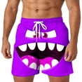 thumbnail image 3 of Mens Board Shorts Swimwear Funny Face Print 5 Inch Swim Trunks Lightweight Drawstring Beach Shorts Relaxed Fit Summer Purple XXL, 3 of 5