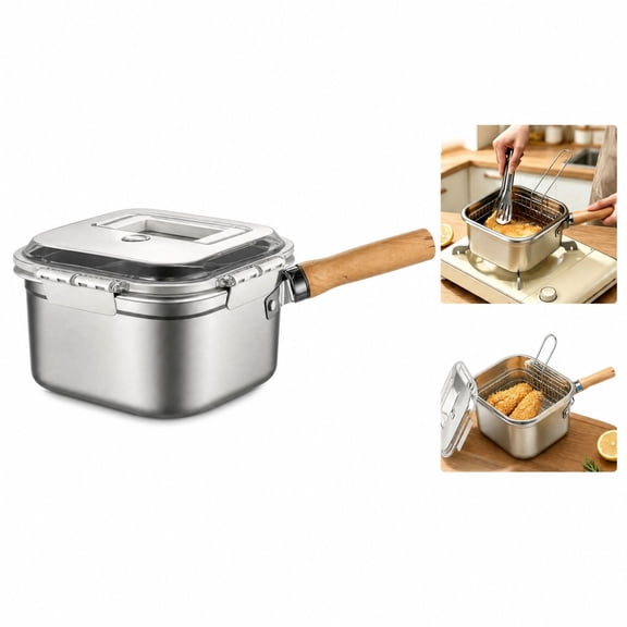 2600ml 304 Stainless Steel Deep Fryer with Strainer Basket, Compact Portable Frying Pot for Chicken, Fries and Vegetables, Home, Camping and Picnic Cooking