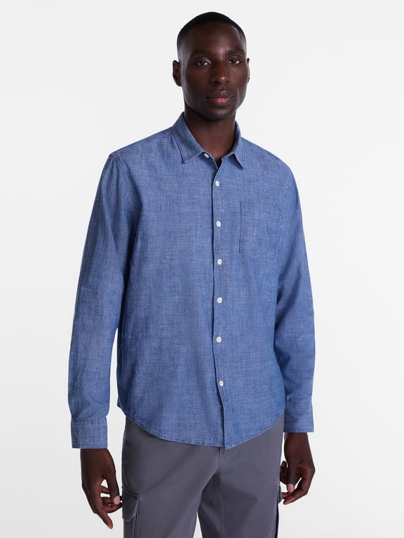 Men's Chambray Shirt with Long Sleeves, Sizes S-5XBT