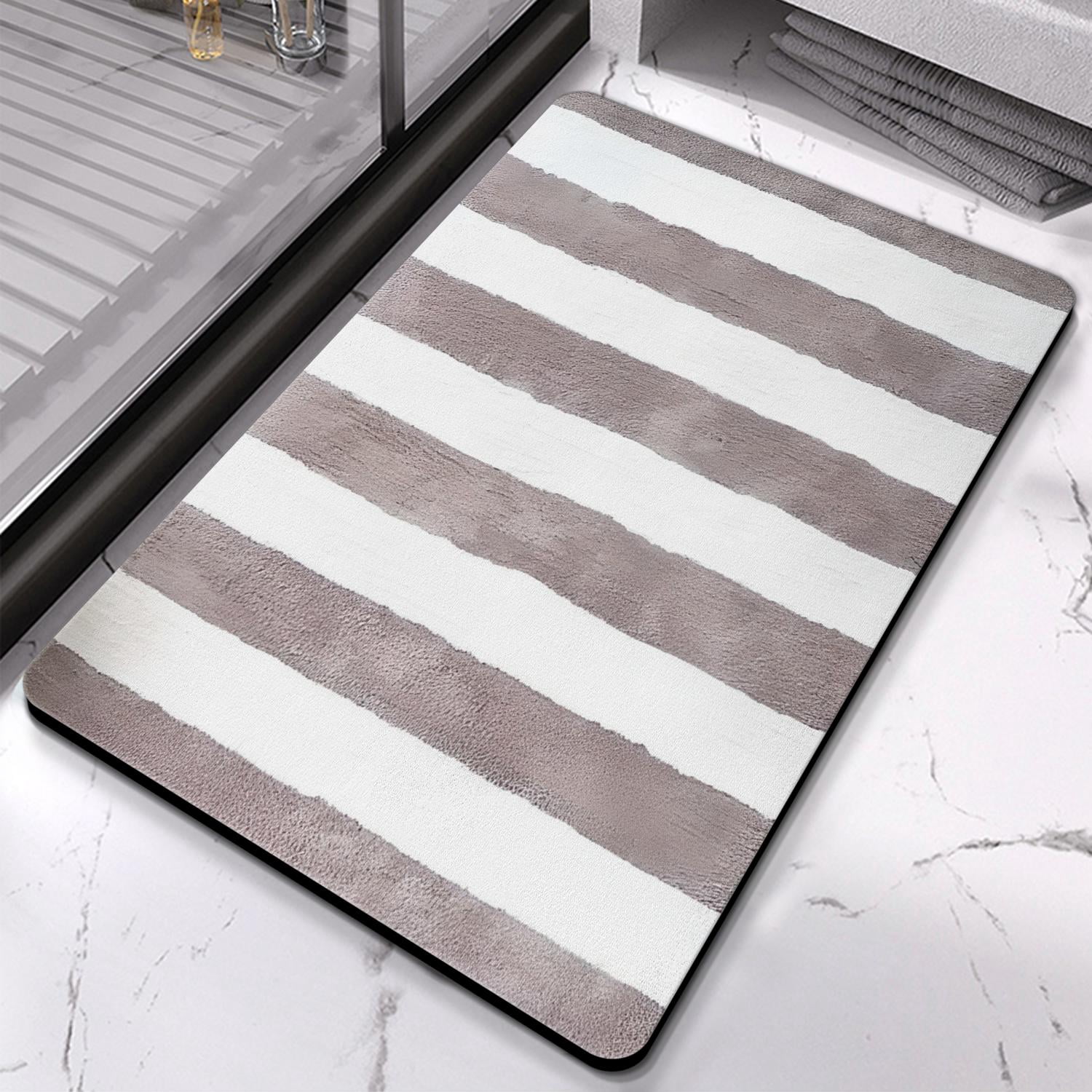 Soft Striped Microfiber Bathroom Rugs - Extra Thick 20x32 inch, Highly Absorbent Bath Mat, Anti-Slip for Safety, Machine Washable Perfect for Tub and Shower