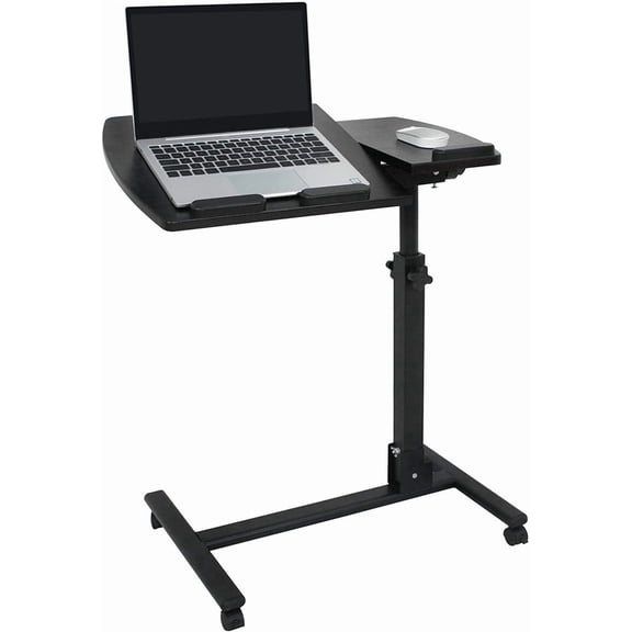 Mobile Laptop Stand Overbed Table Rolling Desk Cart Adjustable Sit-Stand Laptop Computer Desk Bedside Standing Desk, Height Adjutable 24'' to 35''