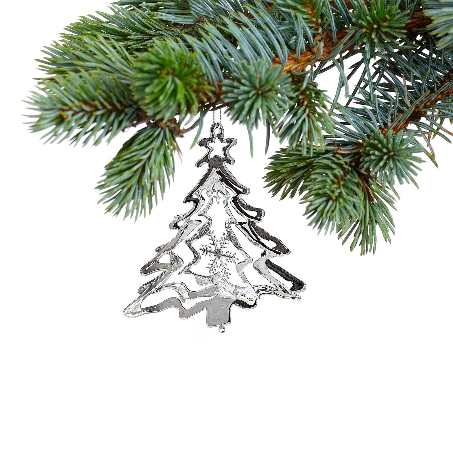 Christmas Spinning Silver Metal Ornament Tree - Set of 12