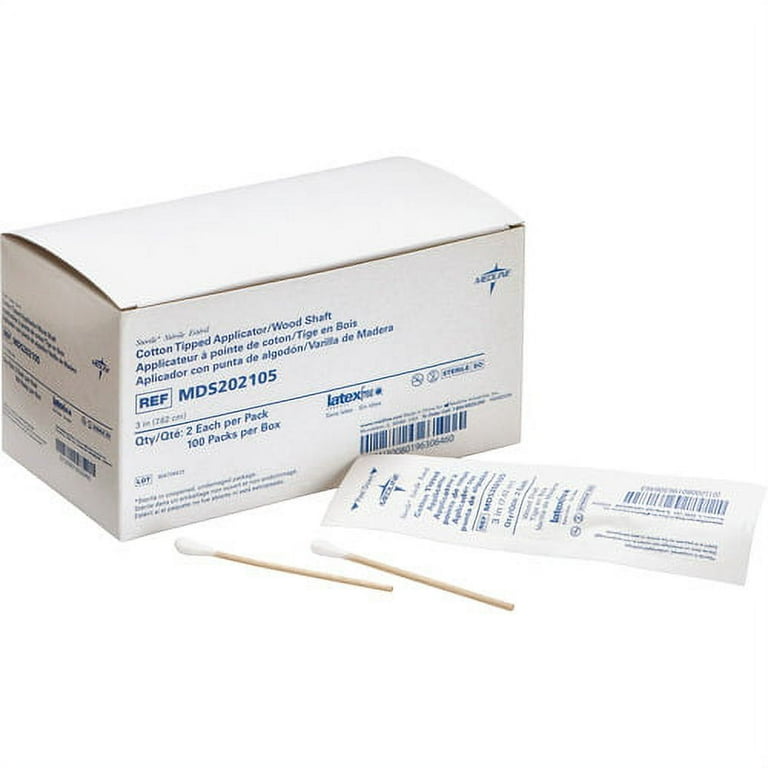 Medline Sterile Cotton-Tipped Applicators - 200/Box - White Medline Sterile Cotton-Tipped Applicators - 200/Box - White