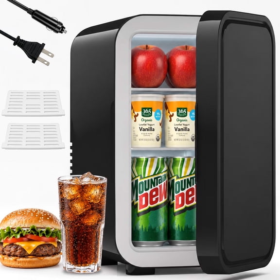 Mini Fridge, 6 Liter/8 Can Small Refrigerator, AC/DC Portable Skincare Fridge for Bedroom, Dorm, Office, Car, Black