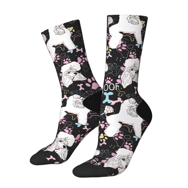 Fotbe Cute Poodle Dog Calcetas Largas con Estampado para Hombre y Mujer – Calcetas de Compresión Transpirables y Elásticas, Viajar y Uso Diario Talla 5-11