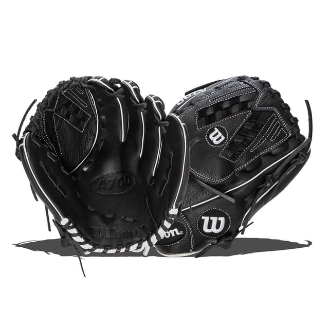 Guante Wilson A700 de 12.5 pulgadas Fastpitch Outfield para mano izquierda, color blanco y negro