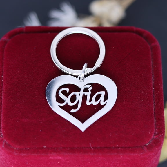 Custom Name Key Chain Stainless Steel Sweet Heart Keychain Love Letter Couple Keyring For Women Men Valentine'S Day Gift