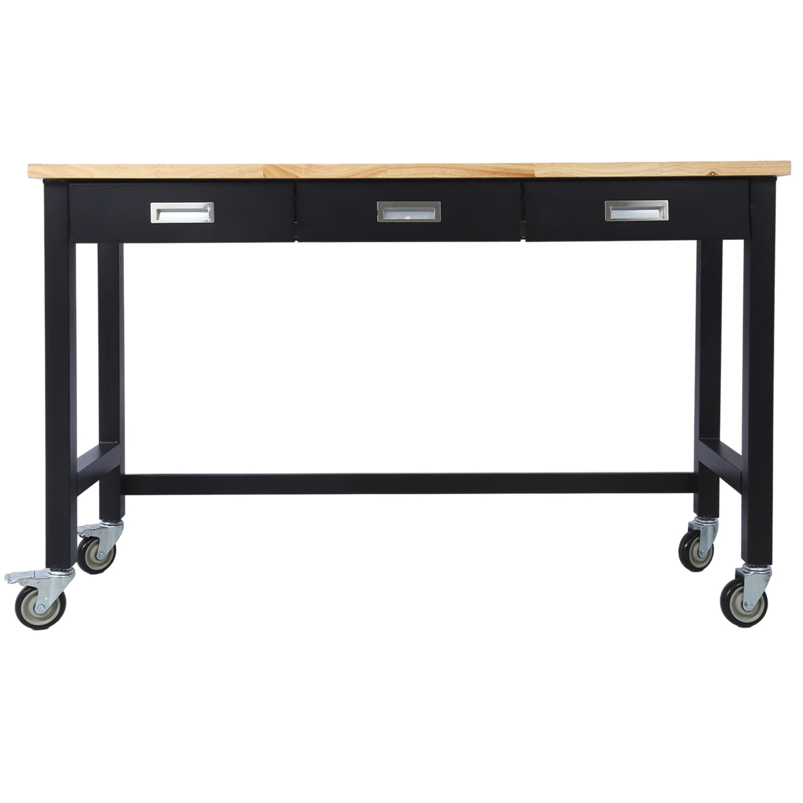 60in Work Bench with Drawer Storage, Heavy Duty Bamboo Wood Work Table with Wheels for Garage Home Office