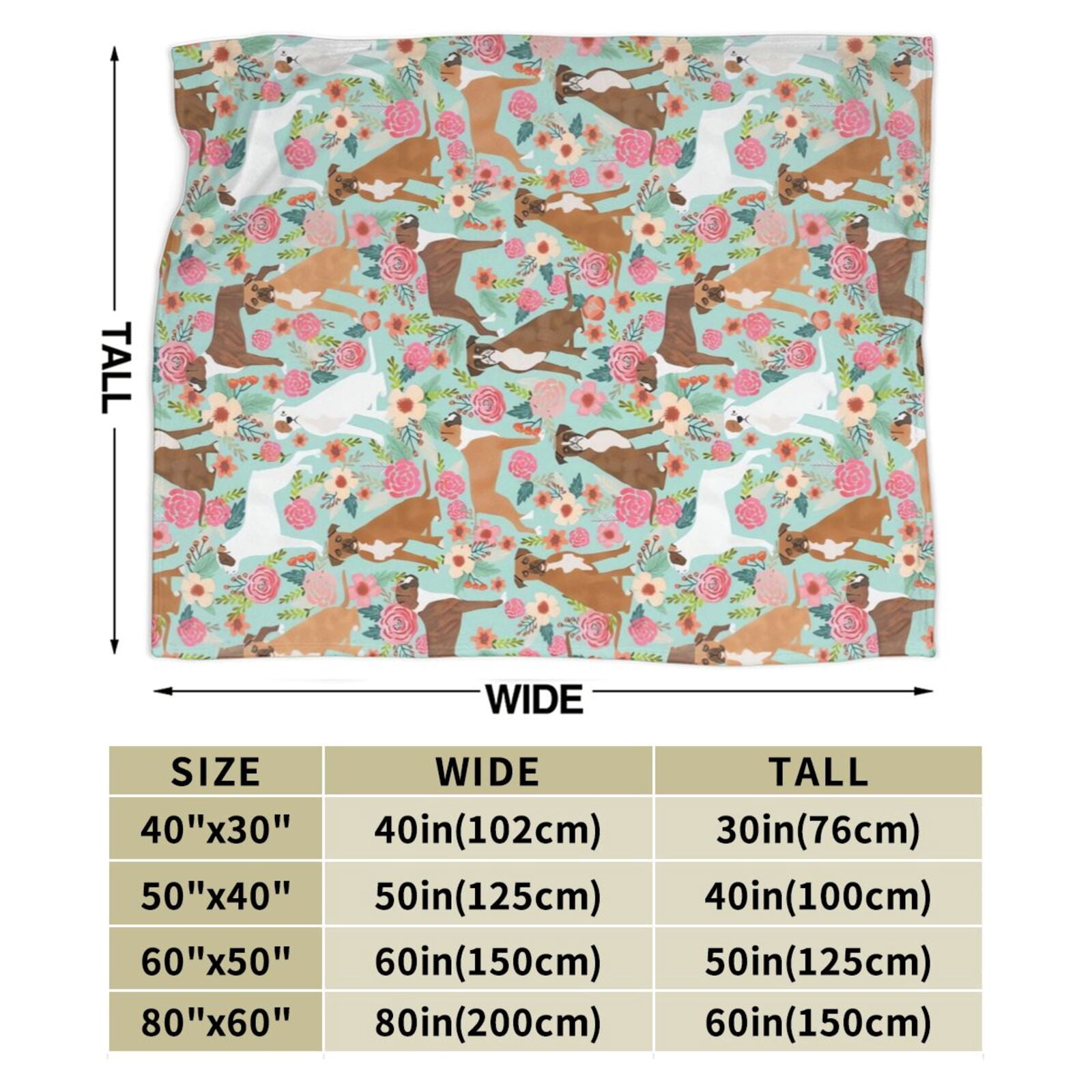 Wijzvio Boxer Dogs Lovers Flower Floral Throw Blanket Soft Fuzzy Fleece Blanket For Couch Bed Living Room Decoration 50"X40"
