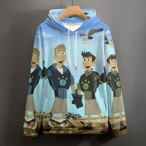 Wild Kratts Hoodies for Men Women 3D Print Pullover Novelty Hooded Sweatshirt Hoodies with Big Pockets S
