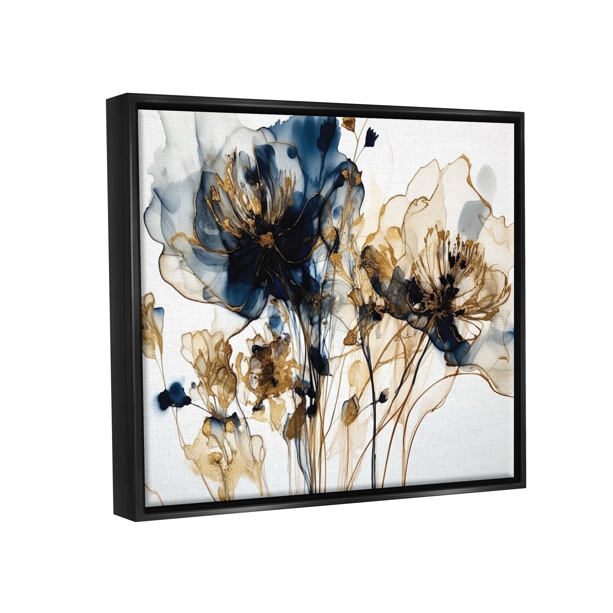 Stupell Industries Abstract Flowers on White Botanical & Floral Painting Black Floater Framed Art Print Wall Art, 31 x 25