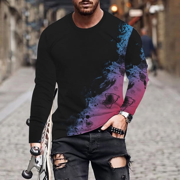 Blusas y camisas de manga larga y cuello redondo para hombre, camisetas informales con estampado de cuello redondo, blusas de manga corta para hombre