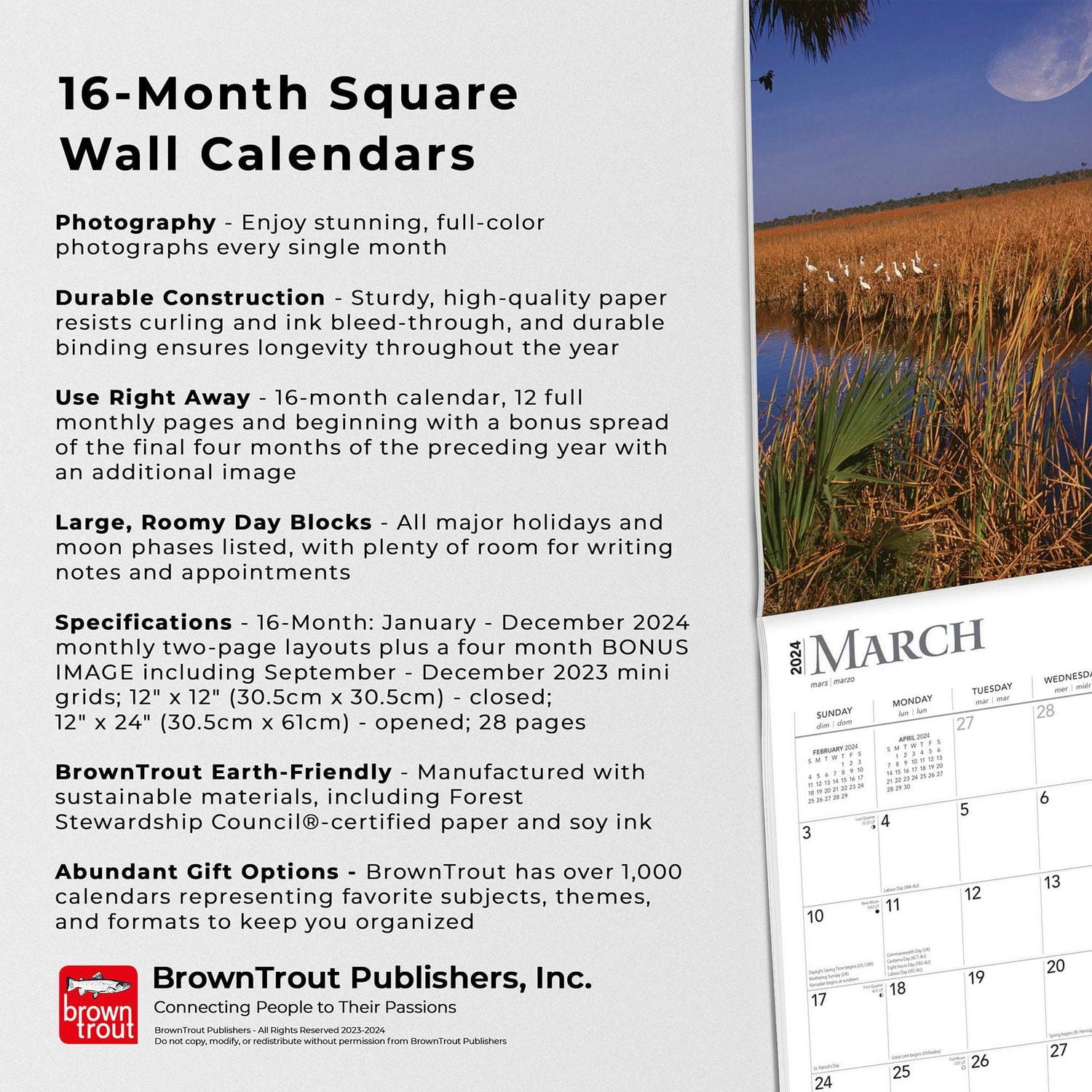 BrownTrout Moonstruck 2024 12x24 Inch Square Wall Calendar, 9781975464097