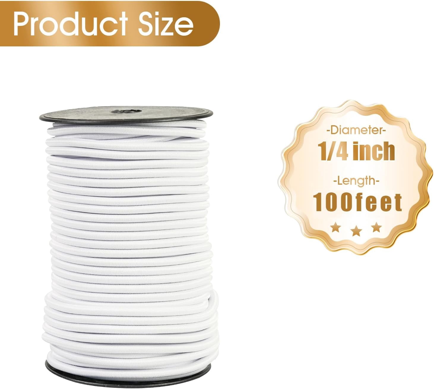 1/4 Inch White Bungee Cord Roll, 100 Feet Heavy Duty Elastic Shock Cord Nylon Stretch String Kayak Bungee Rope for Luggage, Camping, Kayak, Tent Pole, Tie Downs (White, 1/4 inch x 100 ft)
