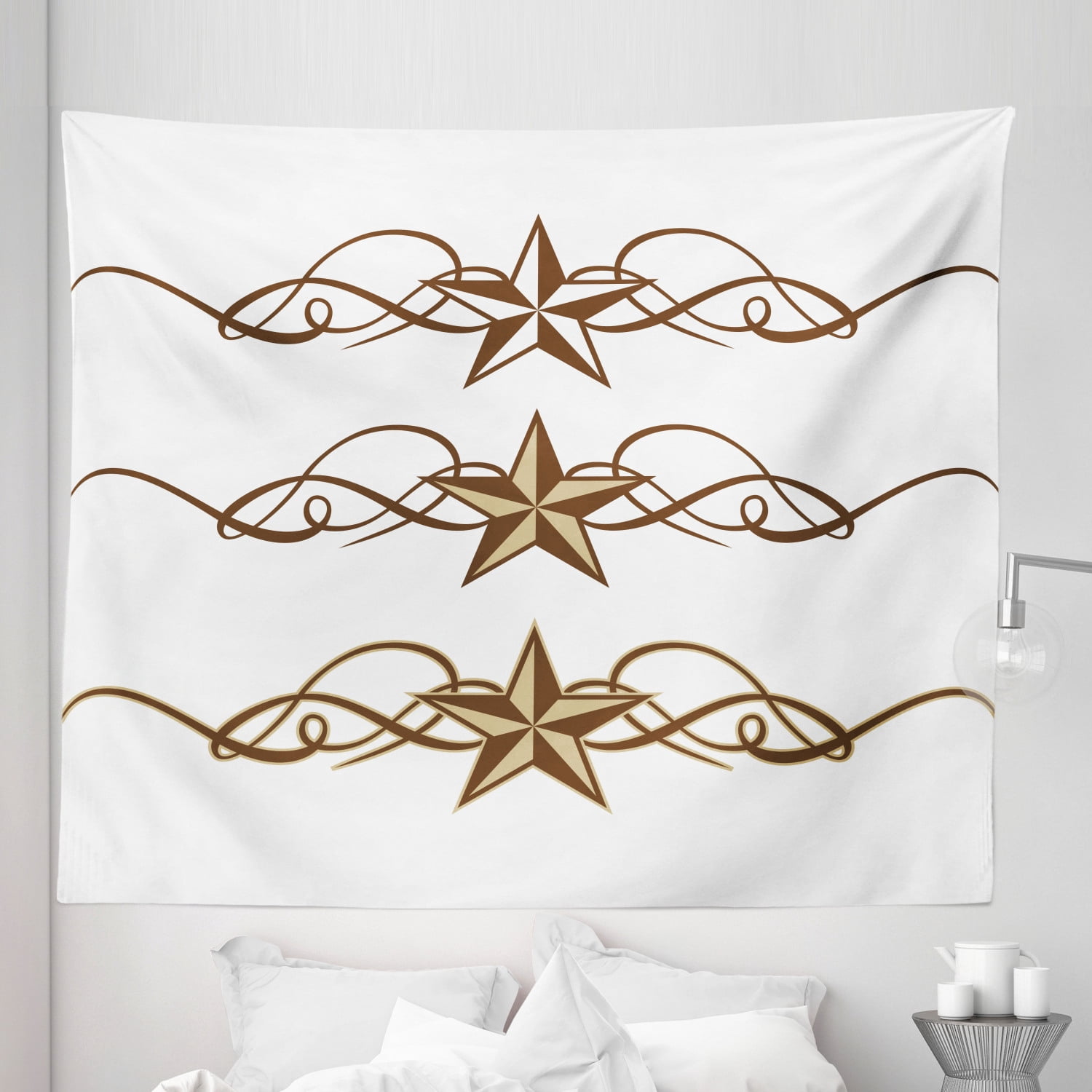 Simple Stars Scroll Design Prehistoric Country Tapestry, Western Stars Scroll Design Ornate Swirls ...