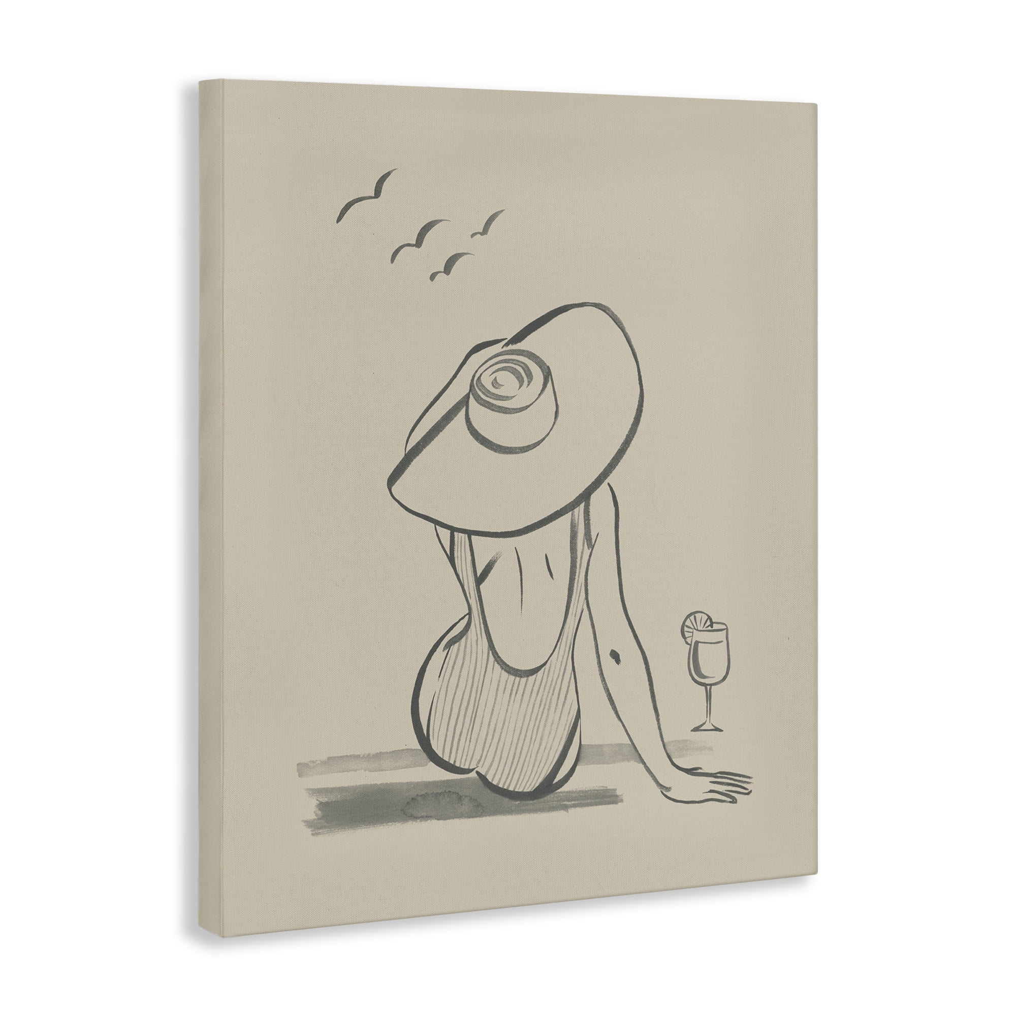 Stupell Industries Beach Day Drawing Novelty Drawing Gallery Wrapped Canvas Art Print Wall Art, 36 x 48