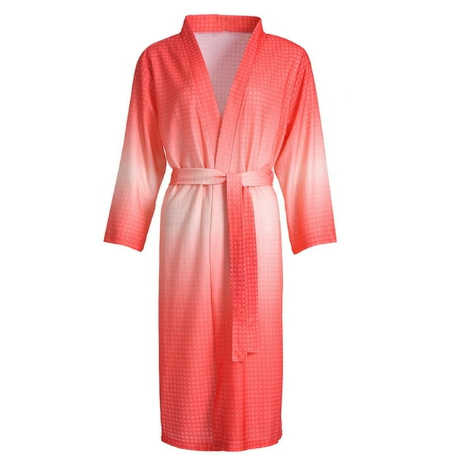 PEASKJP Tie Front Robe for Women Short Robe Long Sleeve Robe Attached Belt Soft Sleepwear Ladies Loungewear, Red XL