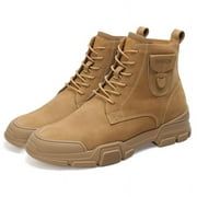 CMR CHAMARIPA Elevator Boots For Men Lace-Up Hidden Heel Boots Brown Nubuck Leather Casual Boots 7CM/2.76 Inches