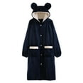 thumbnail image 2 of Antinious Women Casual Hooder Fleece Solid Long Sleeve Thickened Long Sleepwear Knit Robe,Winter Robes for Women,Women Pajamas Bathrobes,Navy,L, 2 of 4