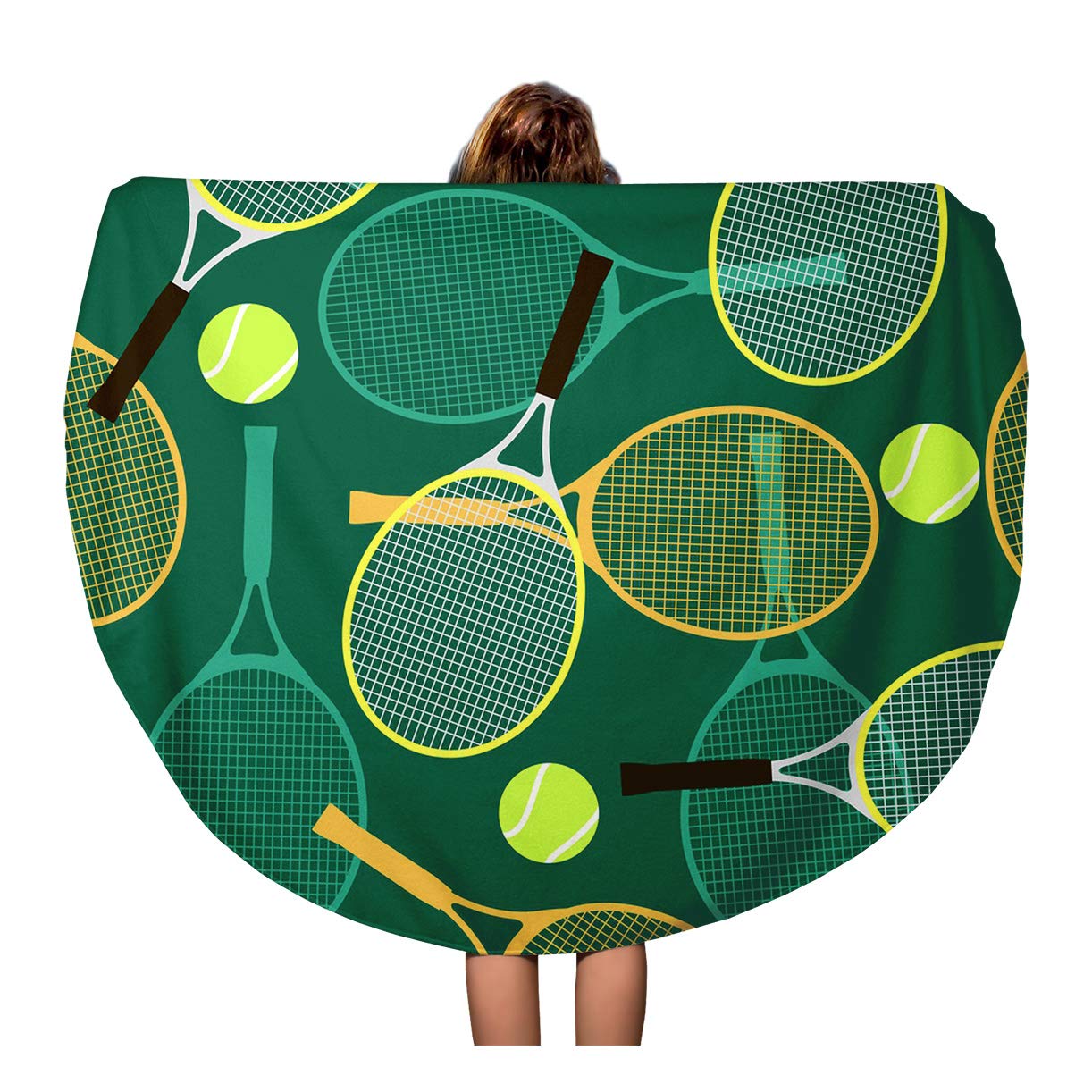KDAGR 60 inch Round Beach Towel Blanket Colorful Pattern Tennis Rackets