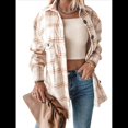 thumbnail image 1 of Ropa de Mujer para y Otoño, Elegante, de Larga, con Solapa, Holgada, A Cuadros, Chaqueta y Camisa de Franela con Botones. Caqui L, 1 of 8