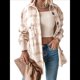 thumbnail image 1 of Ropa de Mujer para y Otoño, Elegante, de Larga, con Solapa, Holgada, A Cuadros, Chaqueta y Camisa de Franela con Botones. Caqui L, 1 of 8
