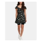 FREE PEOPLE Womens Black Floral Short Sleeve V Neck Mini Fit + Flare Dress S