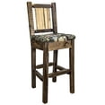 thumbnail image 3 of Homestead Collection Counter Height Barstool w/ Back - Woodland Upholstery, w/ Laser Engraved Wolf Design, 3 of 5