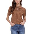 thumbnail image 1 of INSPIRAR CHIC Blusa de Chifón con Cuello Peter Pan y Lazo de Manga Corta con Estampado Retro para Mujeres L Marrón Claro con Puntos, 1 of 6