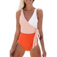 thumbnail image 1 of Women's One Piece Swimsuit Wrap Color Block Tie Side Bathing Suit, Orange S, 1 of 6