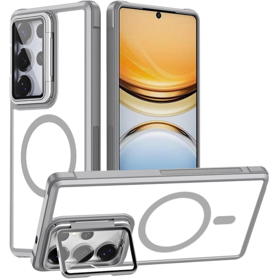 REQO Clear Case Compatible with Samsung Galaxy S24 Plus with Lens Stand,Magnetic Camera Lens Protector Anti Scratch-Resistant Crystal Transparent Back Cover for Galaxy S24 Plus