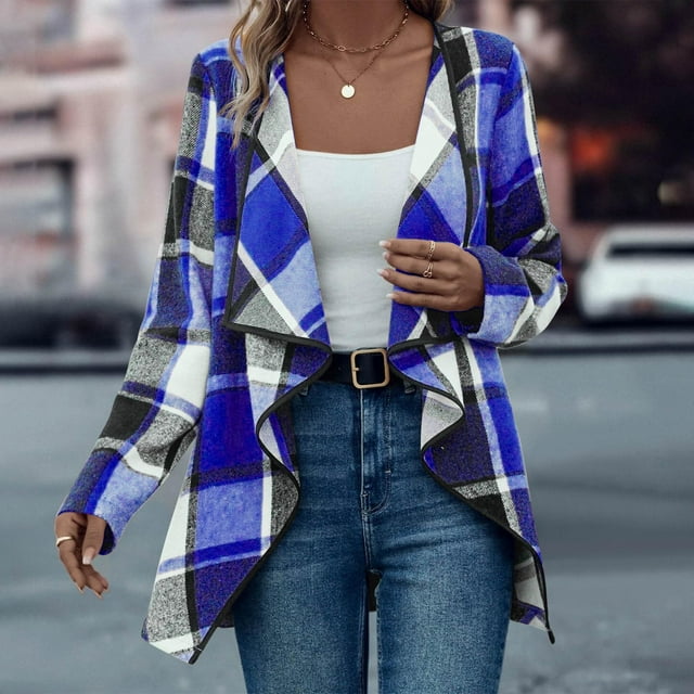 Blouses de Travail Décontractées à Carreaux pour Femmes, Manches Longues, Ouvertes, Légères, Veste d'Automne