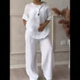 thumbnail image 4 of Conjunto de 2 Piezas de y Algodón para Mujer, con Cuello en V, Camisa de Larga Abotonada y Pantalón con Bolsillos XL, 4 of 7