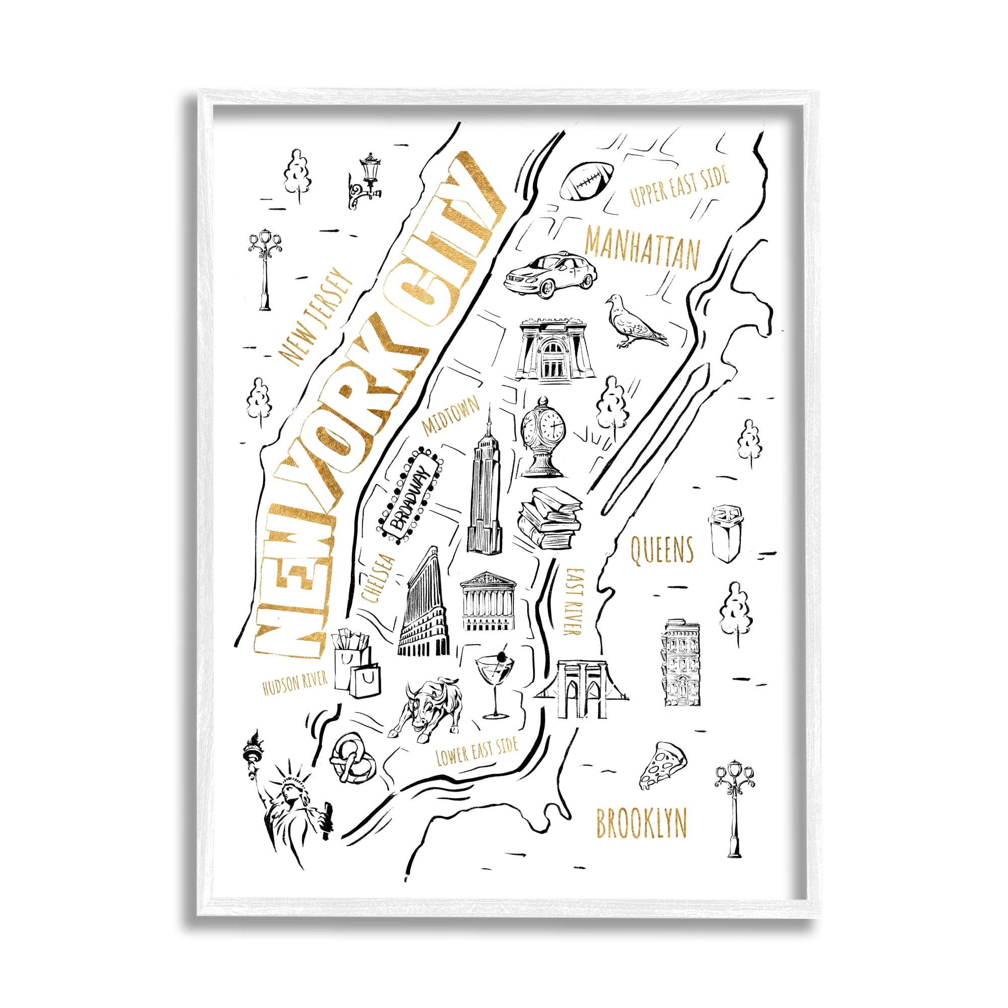 Stupell Industries New York City Destination Illustrations Map Diagram , 16 x 20, Design by Ziwei Li