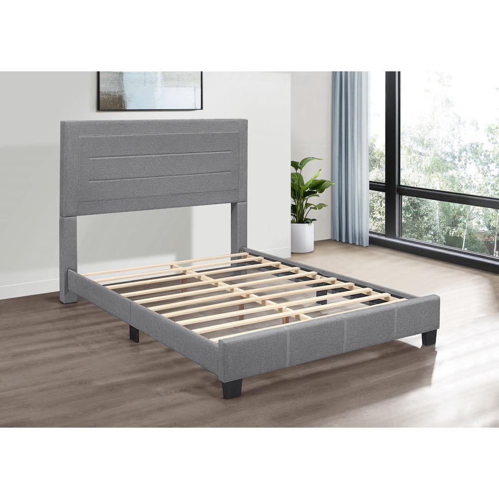 Queen Bed Frame with Gray Upholstered Headboard