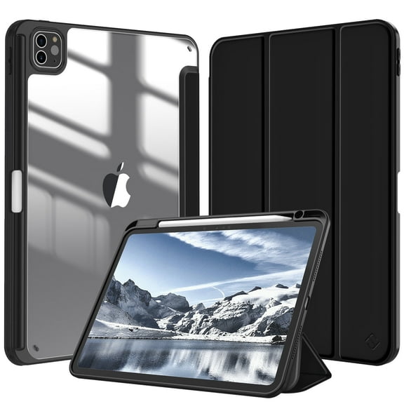 Fintie Slim Case for iPad Pro 11-inch (M5) 2025 / (M4) 2024 Release M4 Chip, Shockproof Cover with Clear Transparent Back Shell with Built-in Pencil Holder, Black