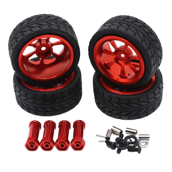 Dualoai 4PCS 1:14 Rubber Tires&Wheel 12mm Hex For Wltoys 1/14 Scale 144001 RC Racing Car Red