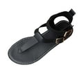 thumbnail image 3 of Xfvqtps Womens Flat Sandals Thong Ankle Double Buckle Straps Open Toe Non Slip Beach Summer Leather Sandals Black, 3 of 10
