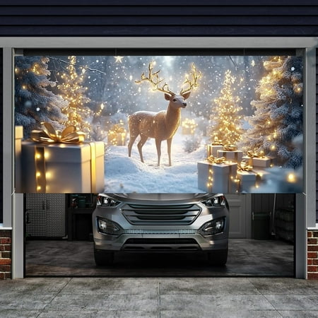 Festive Christmas Holiday Garage Door Banner with Scene Background for Outdoor Indoor Seasonal Celebration