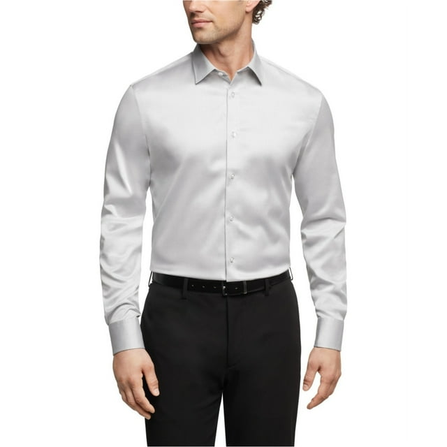 Calvin Klein Chemise Habillée en Coton Raffiné pour Hommes, Gris, Col 16 Pouces Manches 34-35 Pouces