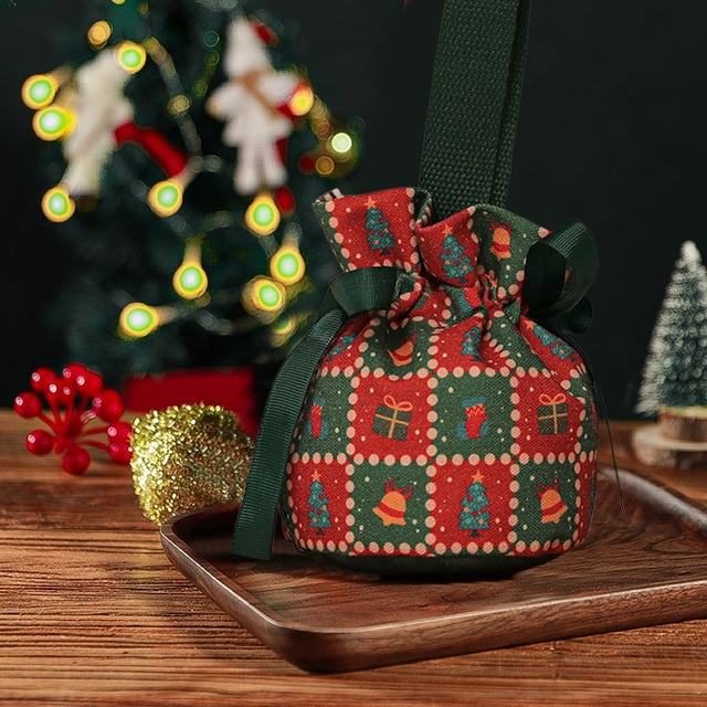 Herunwer Christmas Gift Bags, Drawstring Closure,Candy Packaging Box, Christmas Goodie Sacks, Lightweight Compact, Fun and Festive Holiday Designs