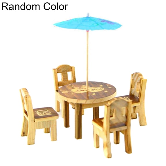 Grandest Birch 6Pcs/Set Miniature Fairy Wooden Desk Chair Umbrella Dollhouse Garden Home Decor Micro Decor Cute Creative Funny Min