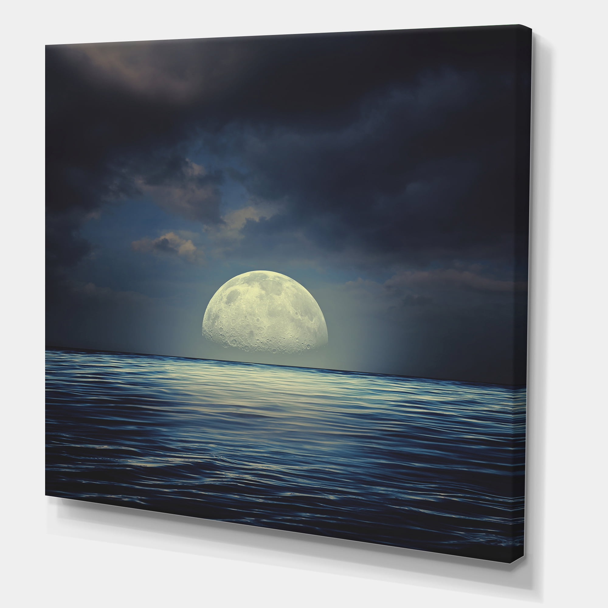 Designart ' Super Moon Over The Blue Sea ' Nautical & Coastal Canvas Wall Art Print