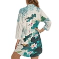 thumbnail image 2 of Xoenoiee Dragonfly Boat Lotus Flower Leaves Print Swimsuit Coverup for Women V Neck Bathing Suit Cover Up Long Sleeve Causal Bikini Button Down Shirt Resort Wear, M, 2 of 7