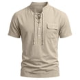thumbnail image 4 of Landzoo Men'S T-Shirt Solid Color Short Sleeve Henley Tops Summer Casual Men Tees Size M Khaki, 4 of 8