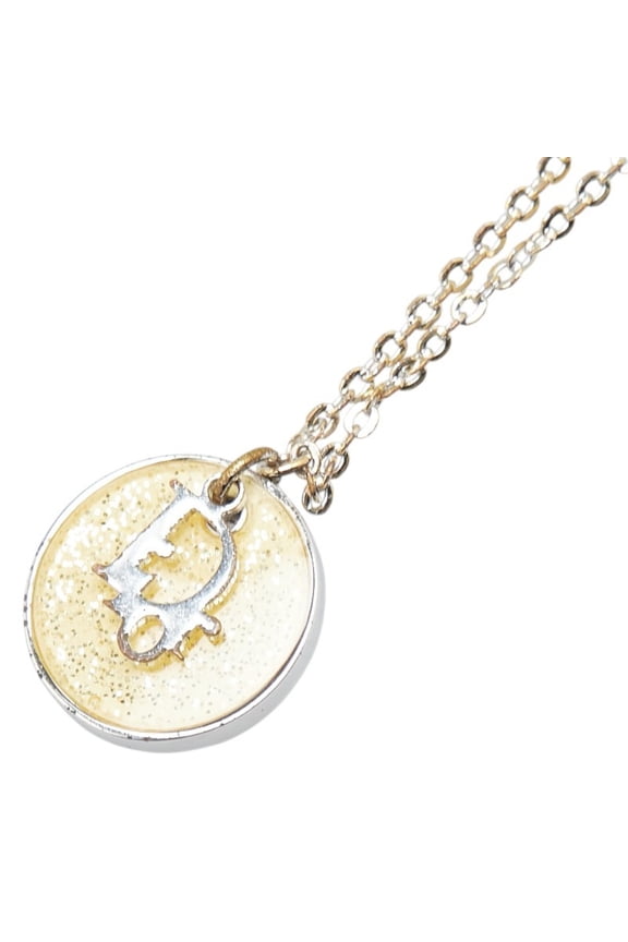 Pre-Owned Christian Dior Dior CD logo necklace in silver and gold metal for women.
